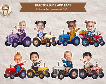 Tractor Kids Add Face Farm Theme Birthday Add Your Own Photo Farmer Body Cutout Template Kids Tractor Photo Custom Face Banner Farming Gifts