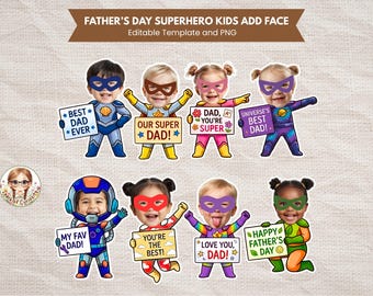Father's Day Superhero Kids Add Face Dad Gift Father's Day Keepsake Ideas Photo Body Cut Out Template Father's Day Craft School Board Decors