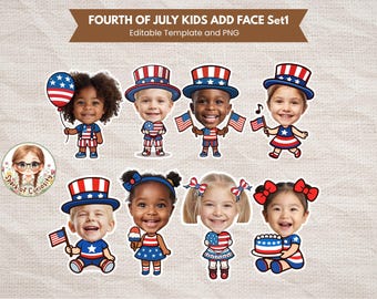 4th of July Kids Add Face Independence Day Unique Cupcake Toppers Fourth of July Add Your Own Face Body Cutout 4th of July Photo Keepsake