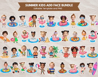 Summer Kids Add Face Custom Summer Party Clipart Pool Party Add Your Own Face Beach Theme Party Template Summer Kids Unique Cake Topper Idea
