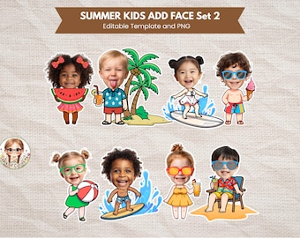 Beach Kids Add Face Custom Summer Party Clipart Template Pool Party Add Your Own Face Beach Theme Summer Party Beach Surfer Tropical Party