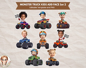Monster Truck Kids Add Face Custom Monstertruck Template Birthday Keepsake Ideas Monster Jam Add Your Own Face Printable Unique Cake Topper