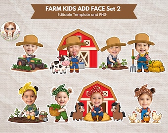 Farm Kids Add Face Barn Party Add Your Own Photo Farming Kids Face Cutout Topper Farm Body Cutout Template Custom Face Banner Farm Kids PNG