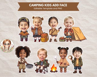 Camping Kids Add Face Custom Camping Clipart Template Outdoor Party Add Your Own Face Camping Theme Party Outdoor Fun Activities Keepsakes