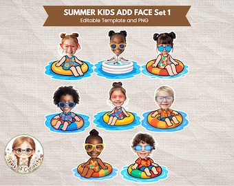 Summer Kids Add Face Custom Pool Party Clipart Template Printable Add Your Own Face Body Cutout Template Beach Summer Photo Keepsake Ideas