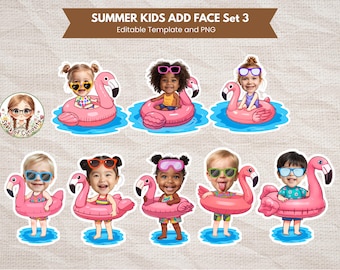 Summer Kids Add Face Custom Flamingo Pool Party Clipart Template Printable Flamingoes Add Your Own Face Flamingo Print Body Cutout Template