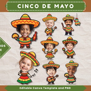 Cinco De Mayo Kids Add Face Custom Cupcake Toppers Mexican Party Personalized Add Your Own Face Taco Fiesta Party Favor Sombrero Theme Ideas