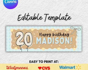 Editable 20th Coquette Birthday Banner Template (DIGITAL DOWNLOAD)