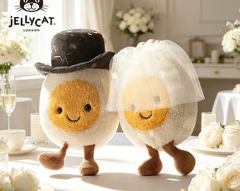Jellycat Braut und Bräutigam gekochtes Ei Plüsch, Hochzeitspaar Ei Stofftier, Heiratsantrag Geschenk, Geburtstag & Wohnkultur Plüschpuppe