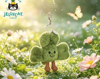 Jellycat aus dem Vereinigten Königreich - Fun Faun Clover Taschenanhänger Pelz-Aufhänger Schlüsselanhänger Geburtstagsgeschenk - Glück übertragen - Glück nähert sich