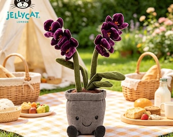 Jellycat weiche, flauschige lila Orchidee Topfpflanze Plüsch, beruhigender Dekorbegleiter für das Leben zu Hause