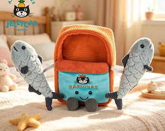 Jellycat Fun Sardine Dosen Furball Plüschtier, flauschige gefüllte Puppe, perfekt für Baby Geschenk und Raumdekoration