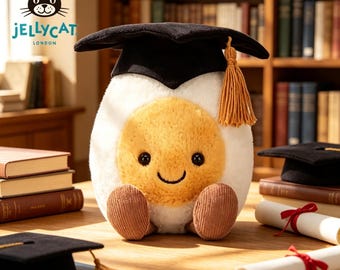 Jellycat Amuseable Gekochtes Ei Abschlussfeier Plüsch - Niedliches graduiertes Ei Stofftier, Abschlussgeschenk, Klassenandenken, Abschlussfeierdekor