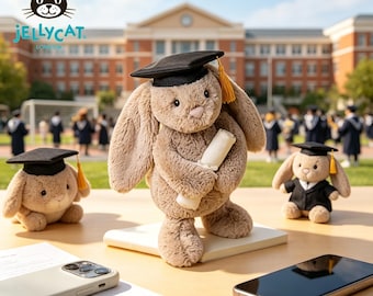 Jellycat Shy Bonnie Kaninchen-Abschluss-Plüschpuppe, Abschluss-Saison-Geschenk, einzigartiges Gedenkgeschenk