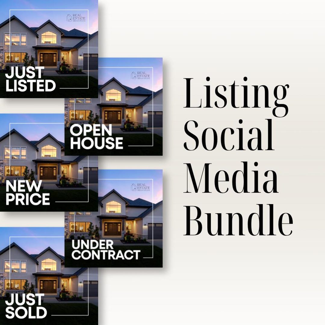 Set of 5 Real Estate Social Media Templates, Canva Realtor Posts, Just ...