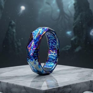 Heat Anodized Titanium Domed Ring | Ocean Blue Rainbow Band