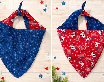 Patriotic Reversible Dog Bandana | 100% Cotton USA Scarf (XS-2XL)