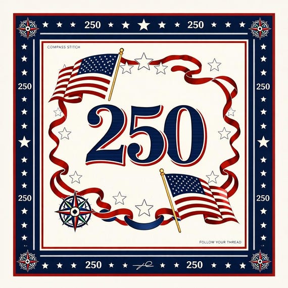 American Heritage 250 Bandana: Stars, Stripes, Americana Print (21x21 inch)