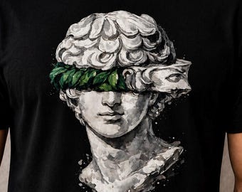 Blindfolded Greek Statue T-Shirt, Watercolor David Bust Tee, Renaissance Art Shirt