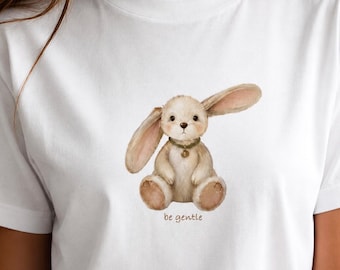 Stay Gentle Teddy Bear T-Shirt, Vintage Inspired Graphic Tee, Minimalist Soft Style