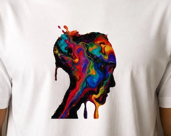 Colorful Abstract Face T-Shirt, Psychedelic Art Tee, Modern Streetwear Graphic Tee
