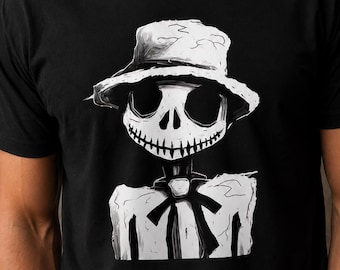 Gothic Skull Bucket Hat Graphic Tee, Dark Streetwear Shirt