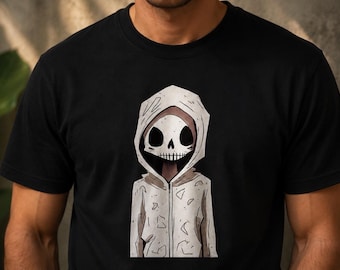 Grim Reaper Skeleton Shirt, Gothic Cartoon Graphic Tee, Dark Streetwear