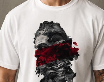 Greek Statue Graphic T-Shirt, Red Streetwear Tee