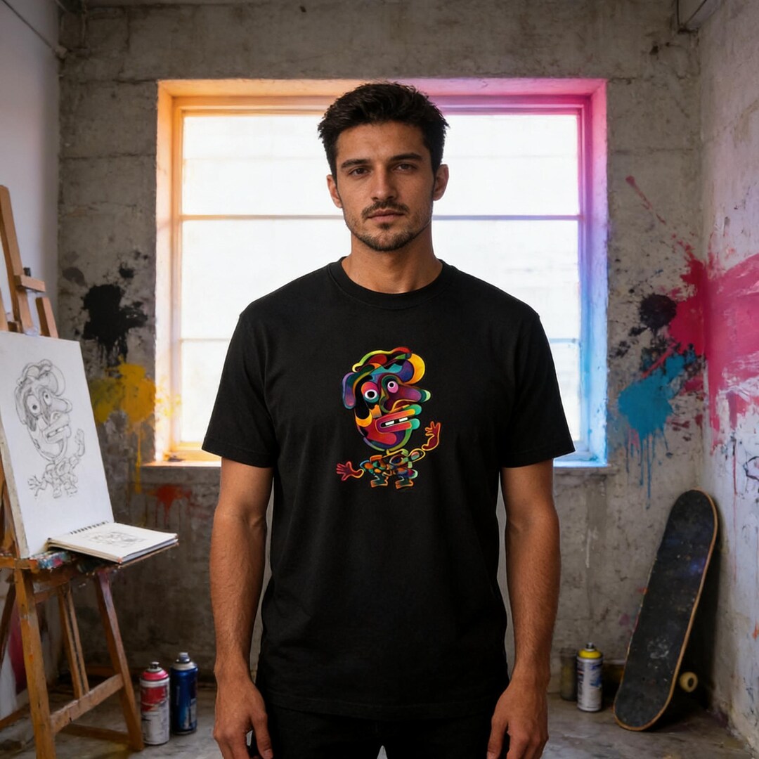 Colorful Abstract Face T-shirt, Surreal Graphic Tee, Modern Art Shirt ...