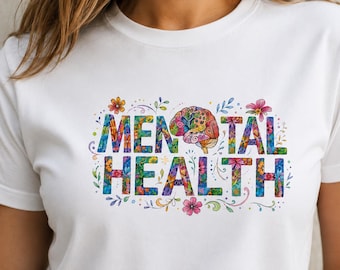 Floral Brain Mental Health T-Shirt, Colorful Awareness Graphic Tee