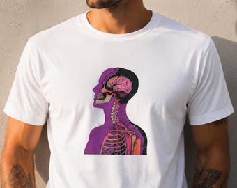 Purple Anatomical Skull Shirt, Gothic Brain Art Tee, Alternative Streetwear Graphic