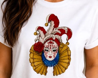 Venetian Masquerade Mask Graphic T-Shirt, Mardi Gras Art Tee