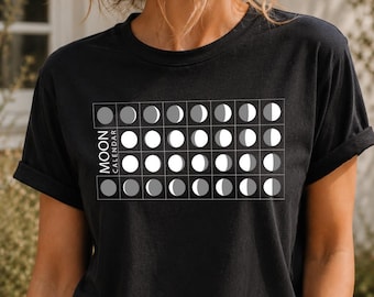 Moon Calendar Shirt, Minimalist Lunar Phase Graphic Tee, Astronomy Space Lover