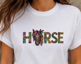Colorful Horse Graphic Tee, Boho Western Floral Art Shirt
