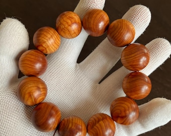 Aged Taihang Thuja (Cliff Cypress) Mala - Rippling Water Pattern - 20mm Meditation Beads