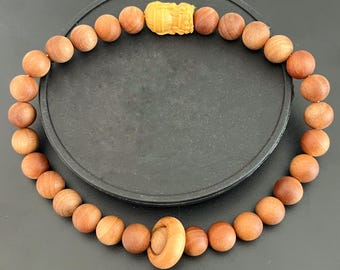 Aged Mysore Sandalwood Mala - 29 Sacred Beads + Carved Dragon Turtle - Wealth & Longevity Amulet
