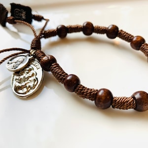 Saint Joseph wood  Adjustable Men&#39;s Rosary Bracelet