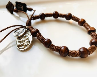 Saint Joseph wood  Adjustable Men's Rosary Bracelet