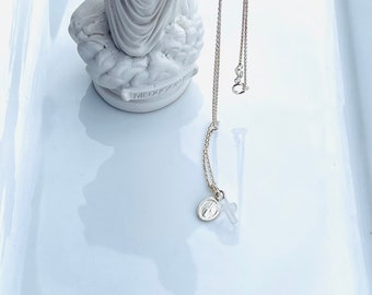 Medalla milagrosa de plata de ley y collar de cruz de cristal