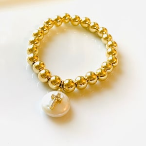 Muttertag Gold filled Perlen Kreuz Armband
