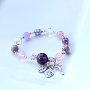 Pink and Purple Crystal Rosary Bracelet - Catholic Gift