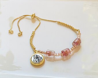 Scapular Medal Two tone Reversible- Gold filled Rose Bracelet