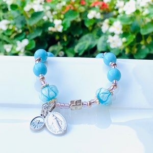 Rosary Bracelet Miraculous Medal Turquoise