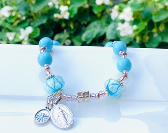 Rosary Bracelet Miraculous Medal Turquoise