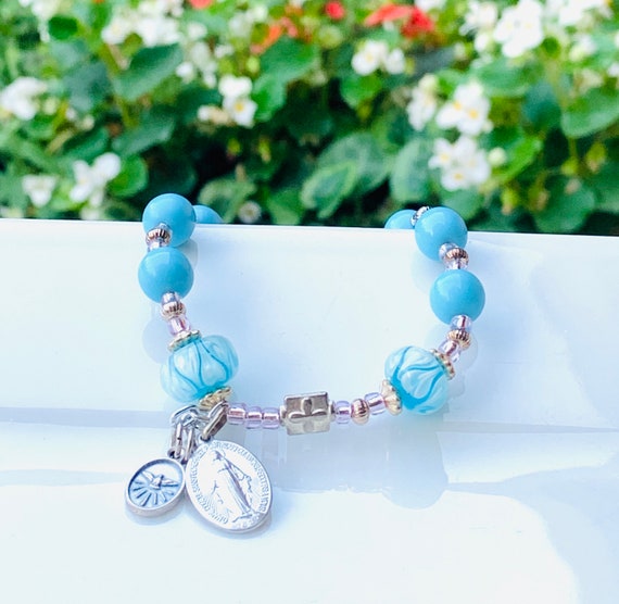 Rosary Bracelet Miraculous Medal Turquoise | Etsy