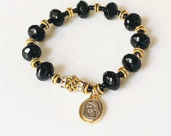 925 Silber Und Gold Schwarze Kristall Rosenkranz Armband