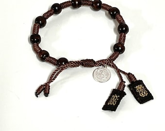 Sterling Silver Large St Michael Medal adjustable Scapular Bracelet