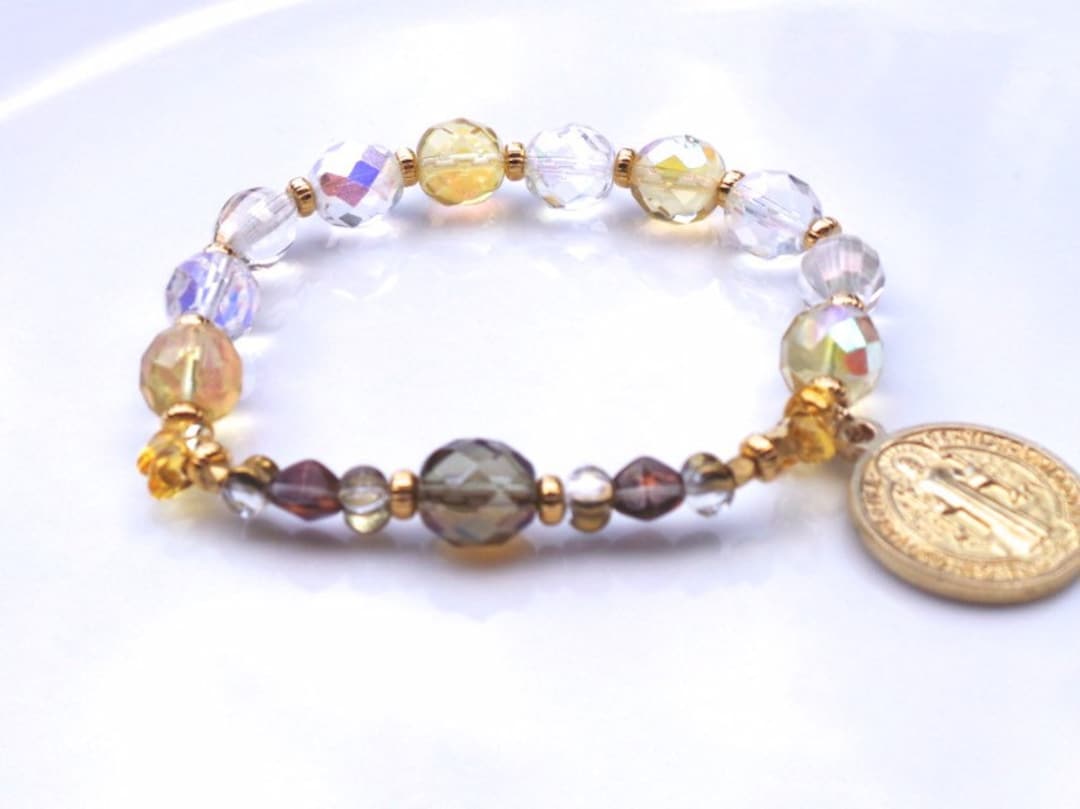 St Benedict Medal Crystal Rosary Bracelet - Etsy