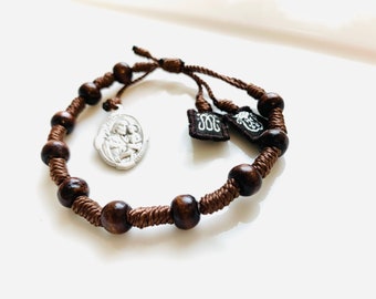 St Joseph Wood Adjustable Men's Rosary Bracelet
