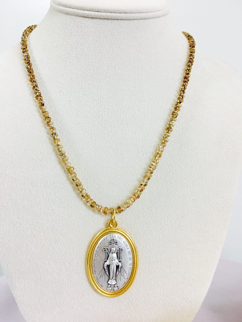 Miraculous Medal Necklace Golden luster Crystal Rope image 3
